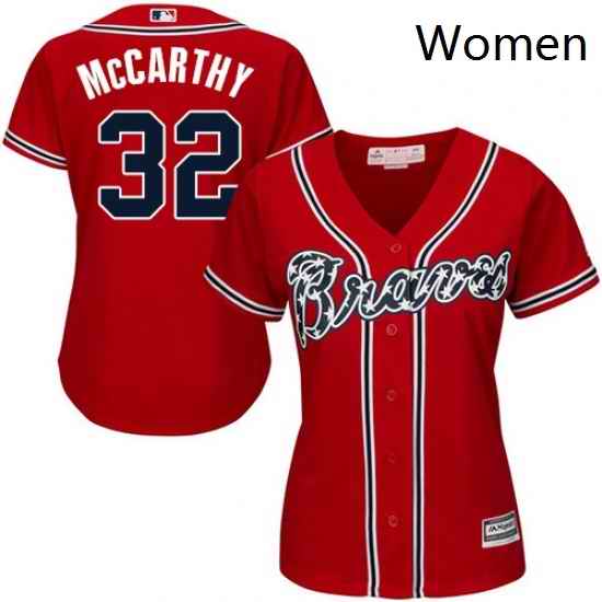 Womens Majestic Atlanta Braves 32 Brandon McCarthy Authentic Red Alternate Cool Base MLB Jersey
